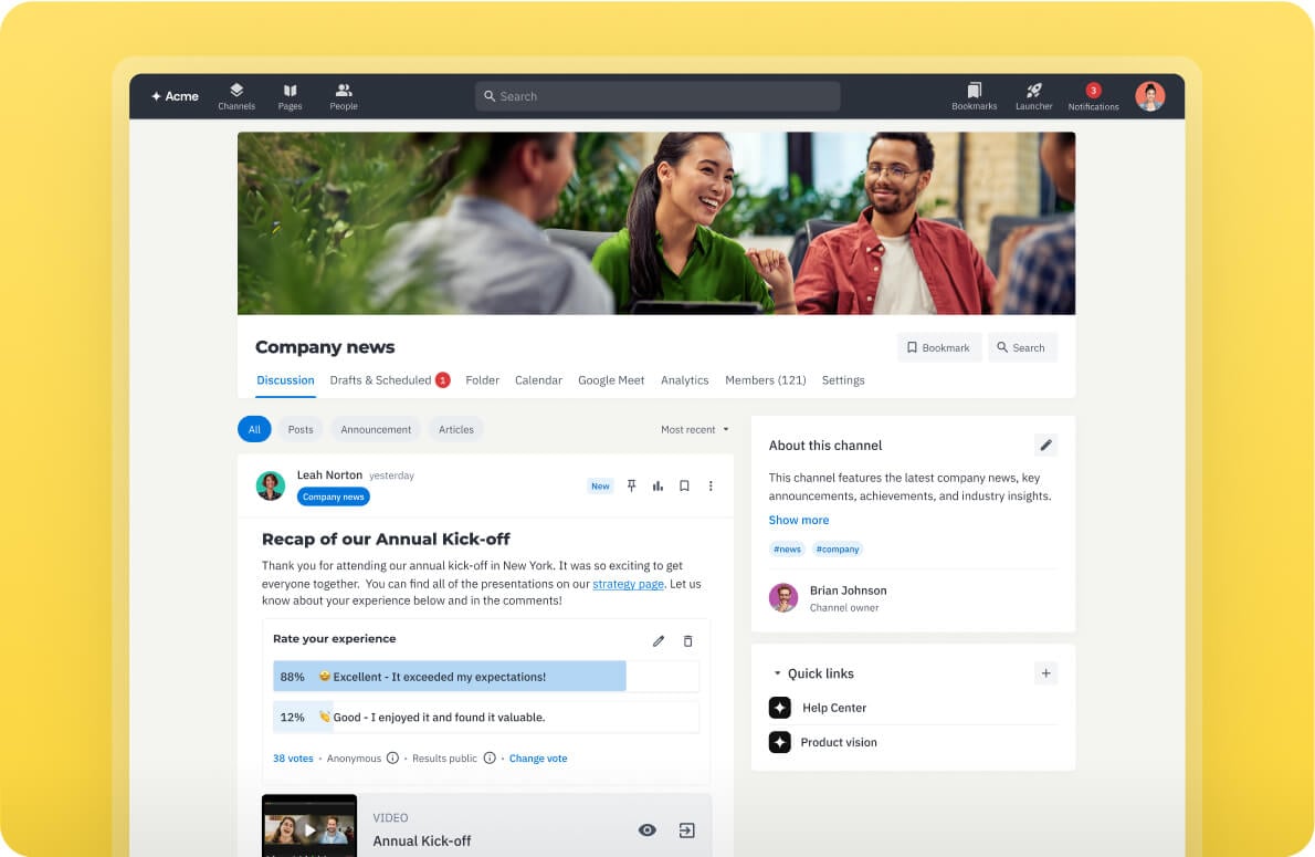 Happeo intranet - Channels